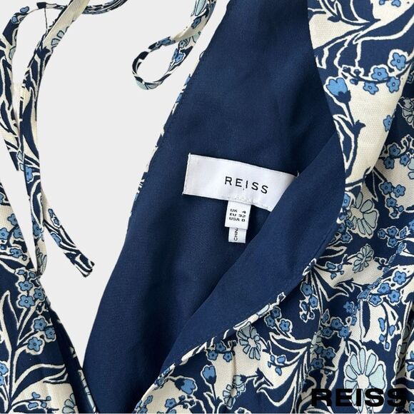Reiss Blue Daisy Floral Print Puff Sleeve Mini Dress - Picture 8 of 9